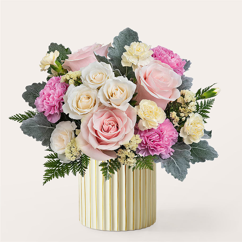 Blissful Moments Bouquet with Ivory Vase – LESSLY'S FLOWERS, Columbia Heights MN