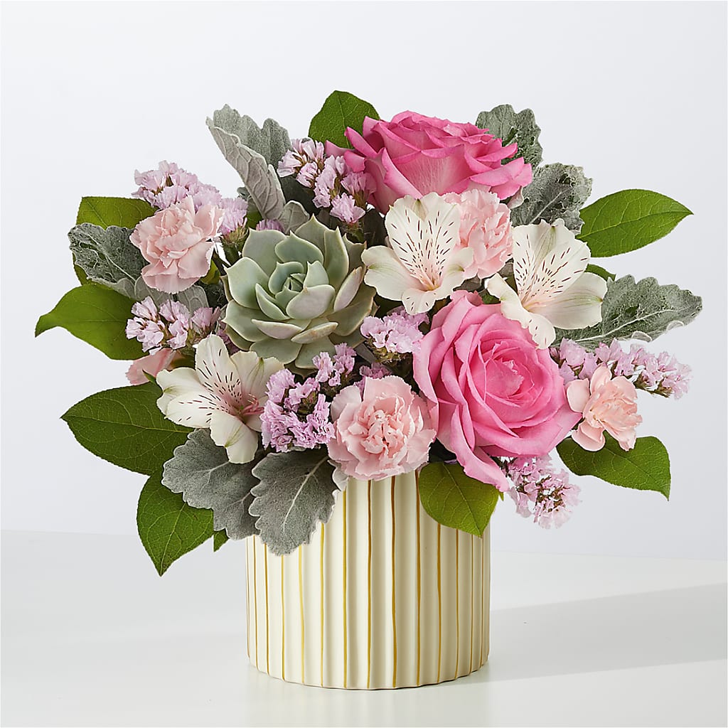 Dusty Rose Bouquet with Ivory Vase – LESSLY'S FLOWERS, Columbia Heights MN
