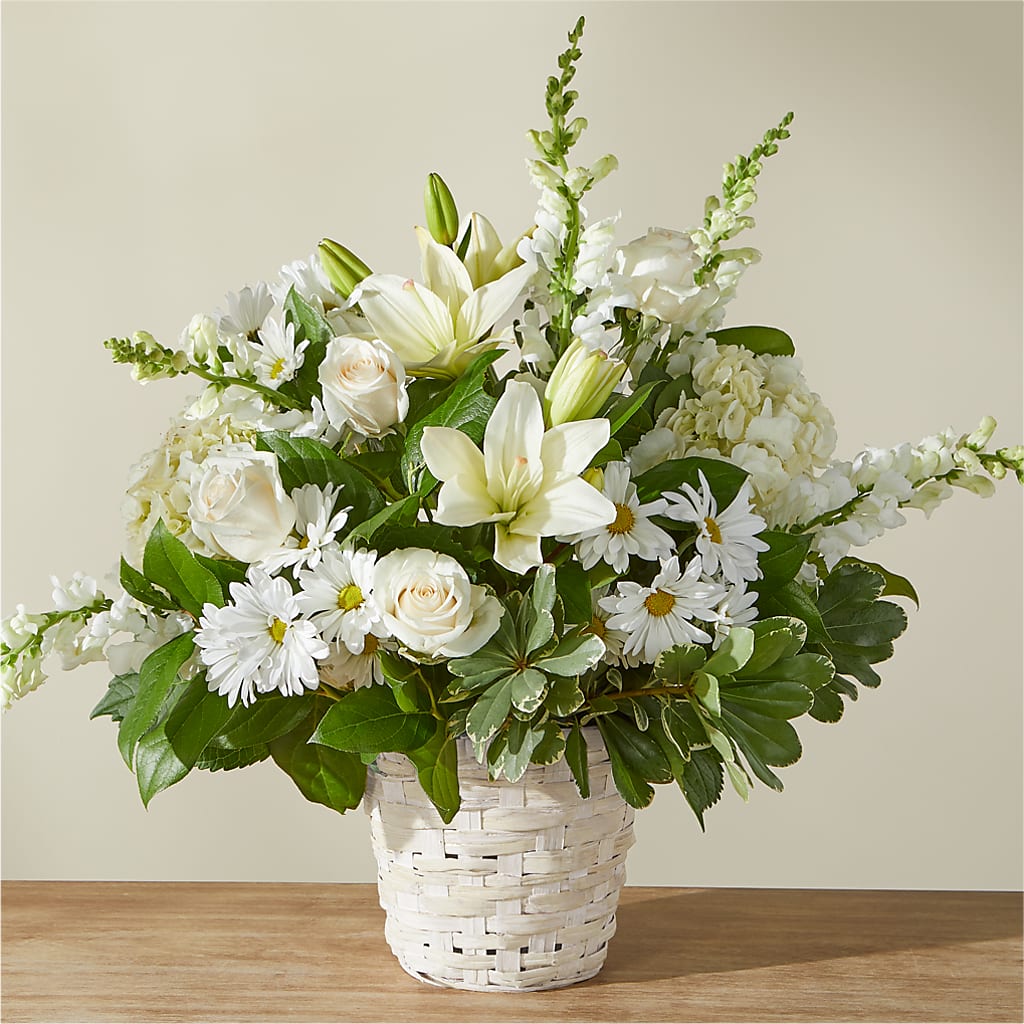 Ivory Elegance Floral Basket – LESSLY'S FLOWERS, Columbia Heights MN