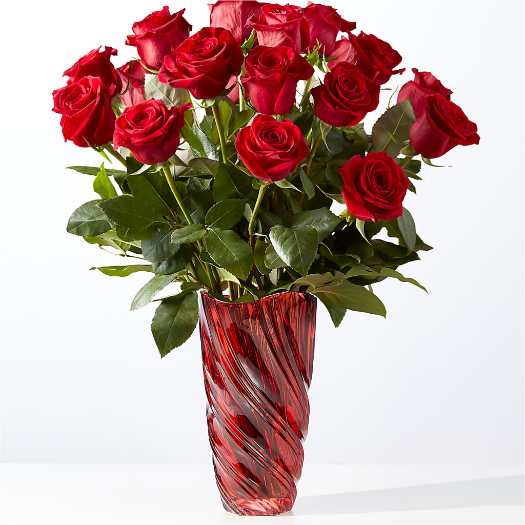 Classic Love Red Rose Bouquet with Luxe Swirl Vase – LESSLY'S FLOWERS, Columbia Heights MN