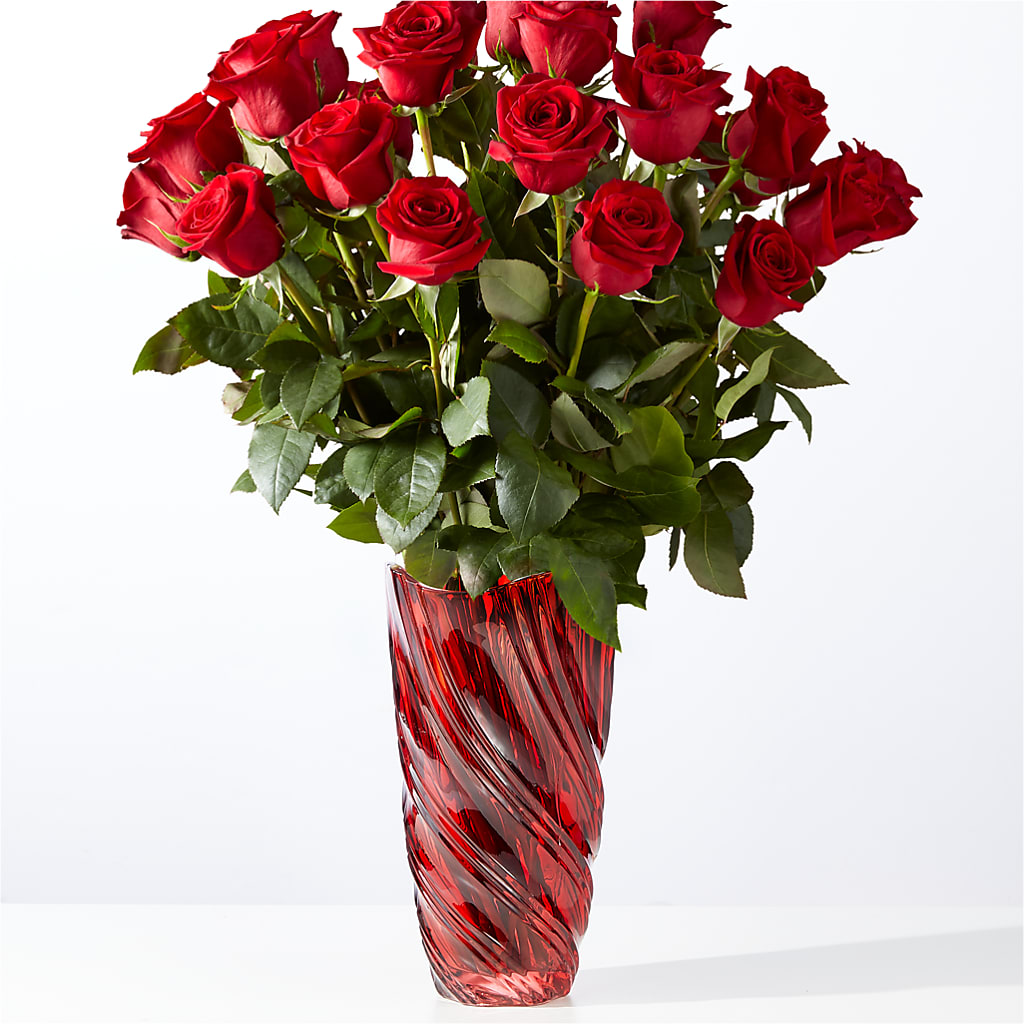 Classic Love Red Rose Bouquet with Luxe Swirl Vase – LESSLY'S FLOWERS, Columbia Heights MN