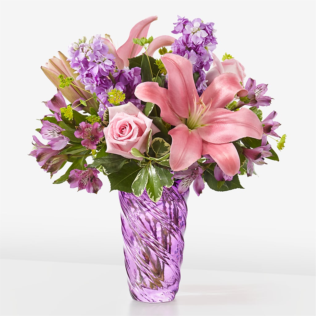 Precious Petals Bouquet with Luxe Swirl Vase – LESSLY'S FLOWERS, Columbia Heights MN