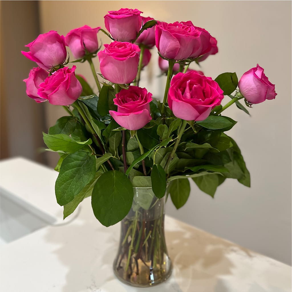 Long Stem Pink Rose Bouquet – LESSLY'S FLOWERS, Columbia Heights MN