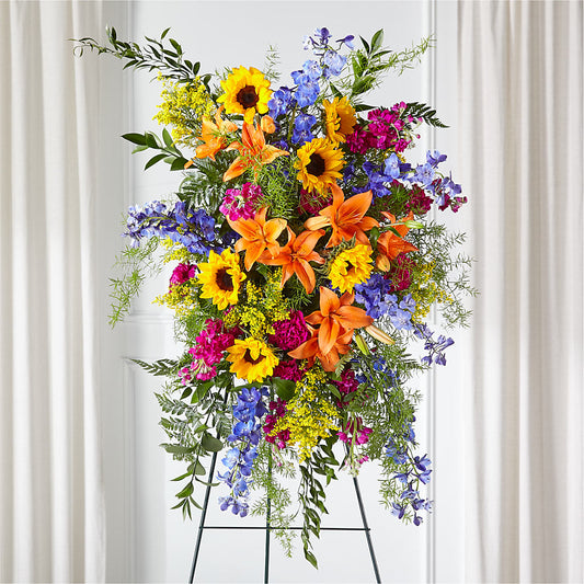 Sunlit Memories Standing Spray (Standard) – LESSLY'S FLOWERS, Columbia Heights MN