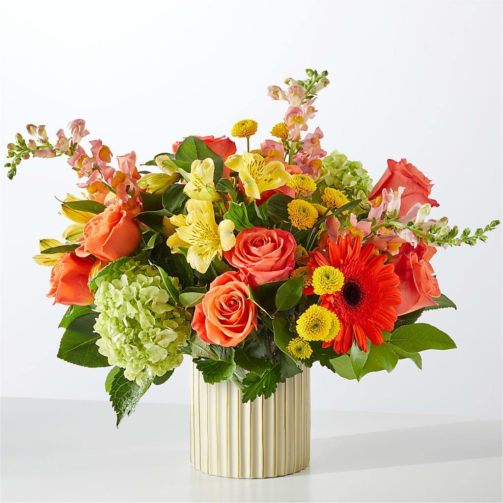 Autumn Sunshine Bouquet with Ivory Vase – LESSLY'S FLOWERS, Columbia Heights MN