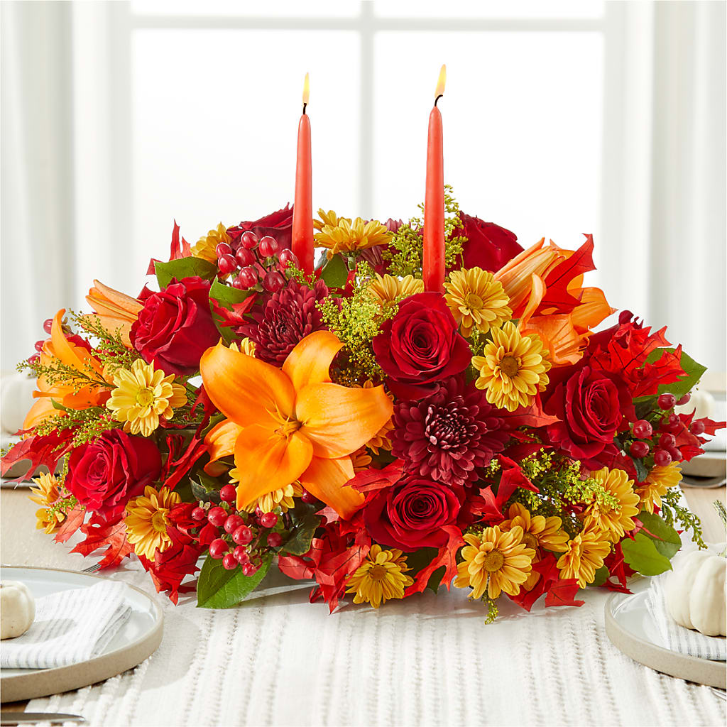 Autumn's Embrace Centerpiece – LESSLY'S FLOWERS, Columbia Heights MN